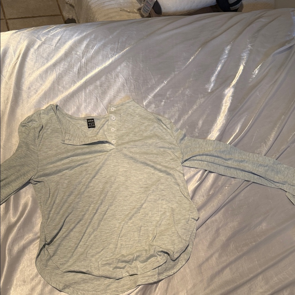 Light Gray Long Sleeve Henley Shirt